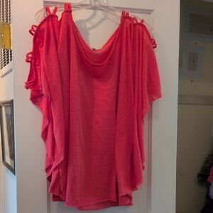 Open-Shoulder Coral Pink Blouse